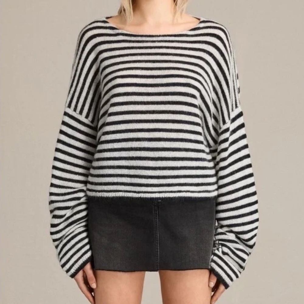 All Saints Black and White Striped Sweater